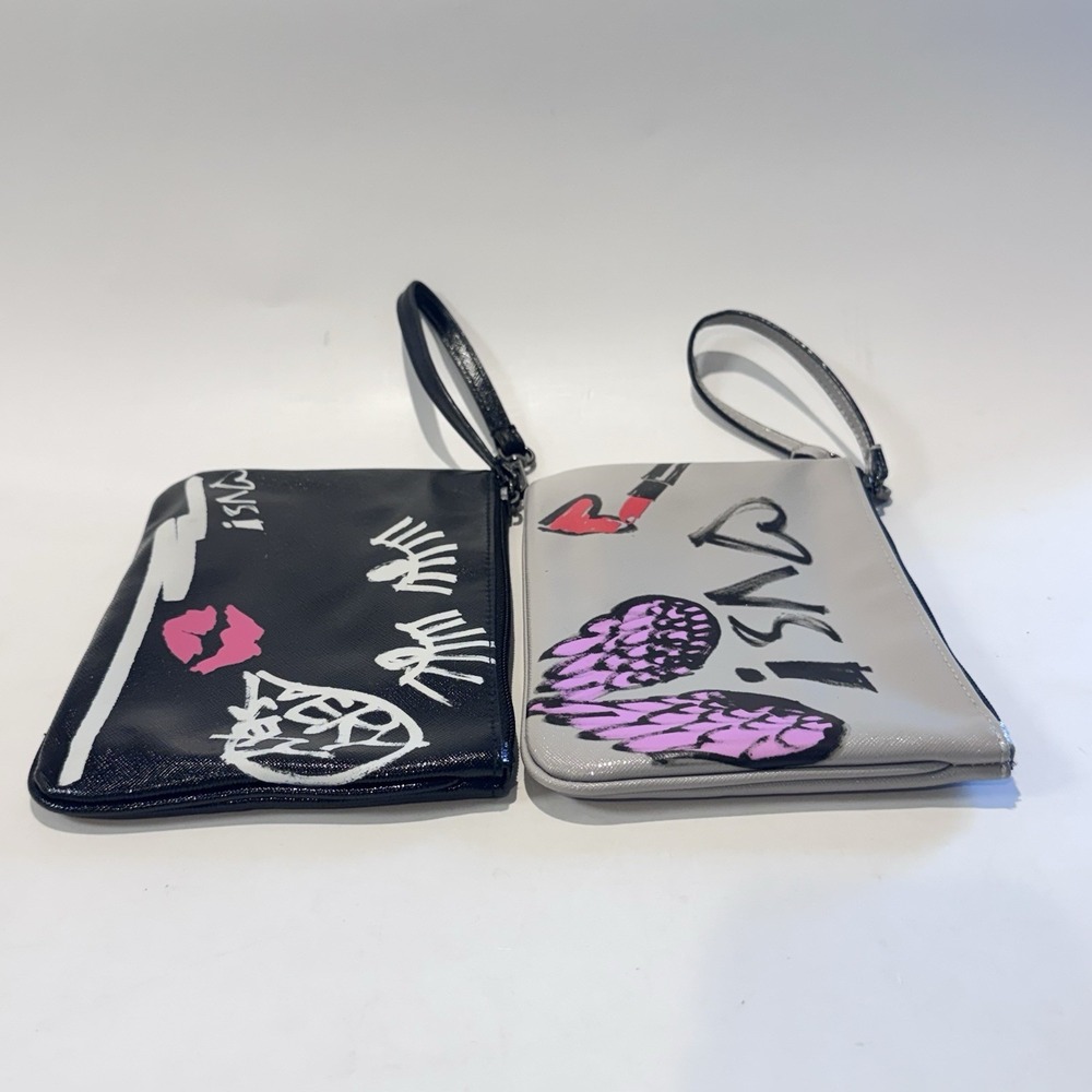 Victoria's Secret Zipper Wristlet Make up Cosmetic Bag (2) Gray & Black Graphics - Picture 7 of 14